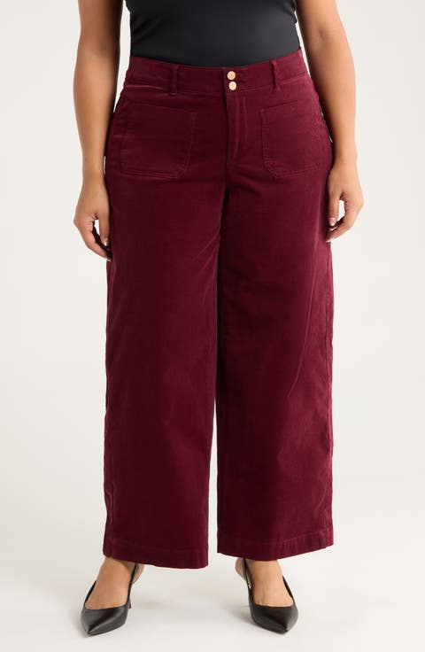 Emma 'Ab'Solution Patch Pocket High Waist Wide Leg Corduroy Pants (Plus)