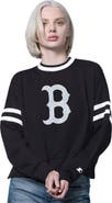 STARTER Women's Starter Black Boston Red Sox Rally Cropped Drop Shoulder Crewneck Sweatshirt