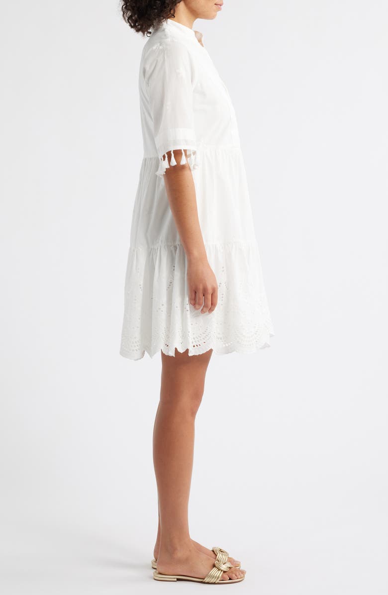 Tahari ASL Eyelet Embroidery Tiered Cotton Shift Dress, Alternate, color, 