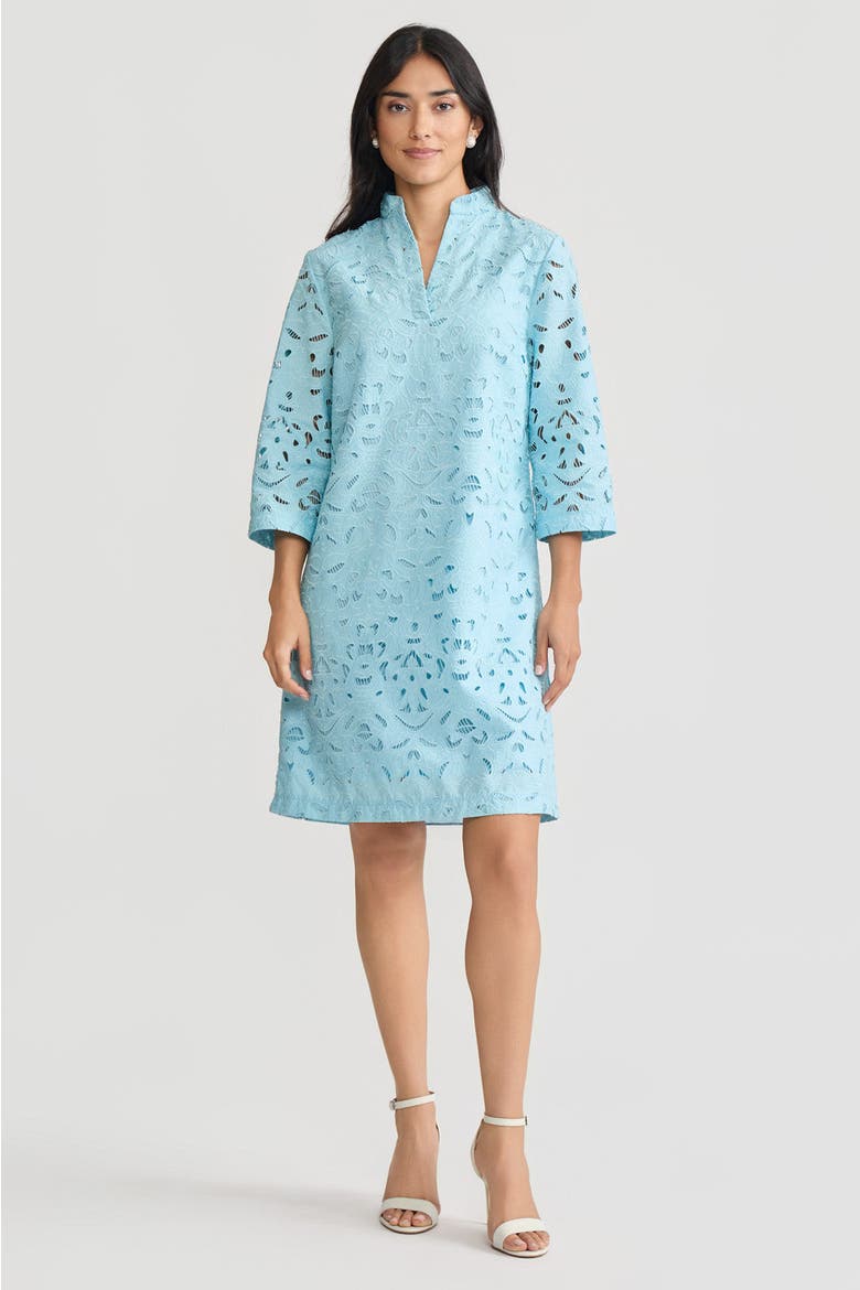 Lined Embroidered Stitch Woven Midi Dress, Main, color, Serene
