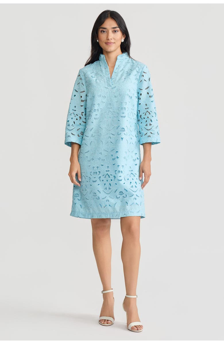 Ming Wang Lined Embroidered Stitch Woven Midi Dress, Main, color, Serene