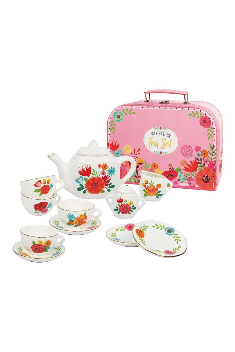 My Porcelain Tea Set & Carry Case, Main, color, WHITE/ FLORAL