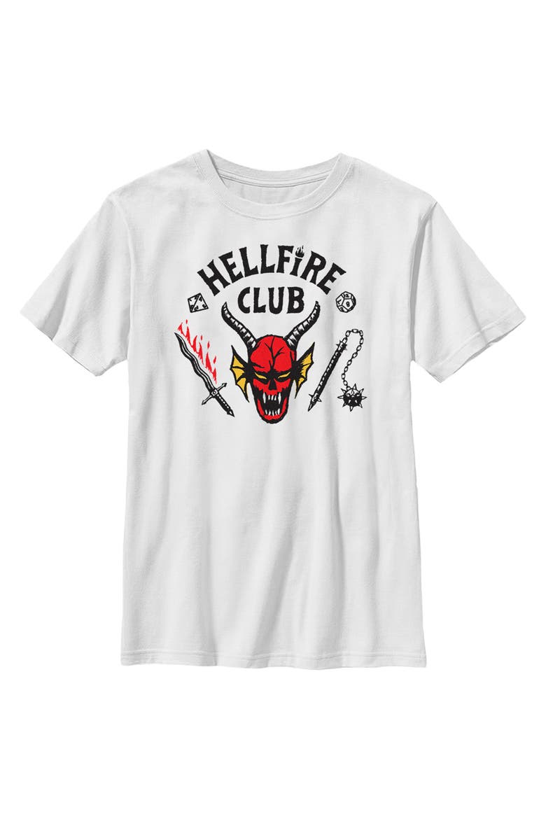 Boy's Stranger Things Welcome to the Hellfire Club  Graphic T-Shirt, Main, color, White