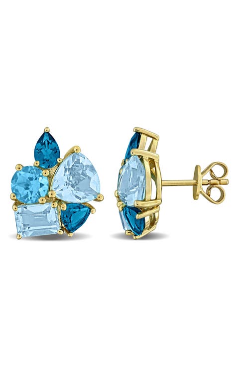 Sky Blue Topaz & London Blue Topaz Stud Earrings
