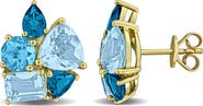 DELMAR Sky Blue Topaz & London Blue Topaz Stud Earrings