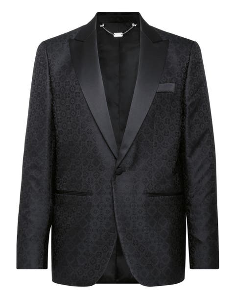Geometric Jacquard Silk Blend Tuxedo Jacket Men