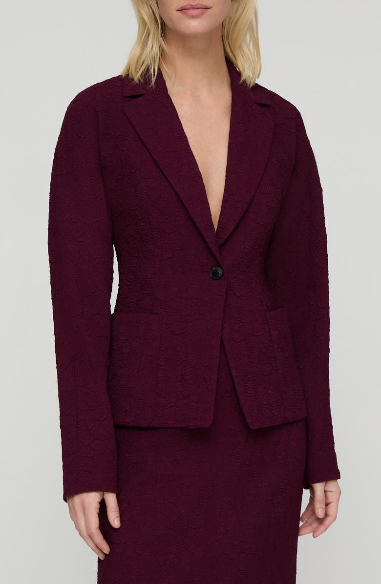Lafayette 148 New York Matelassé Jacquard Pintuck Back Jacket, Main, color, Violet Ash