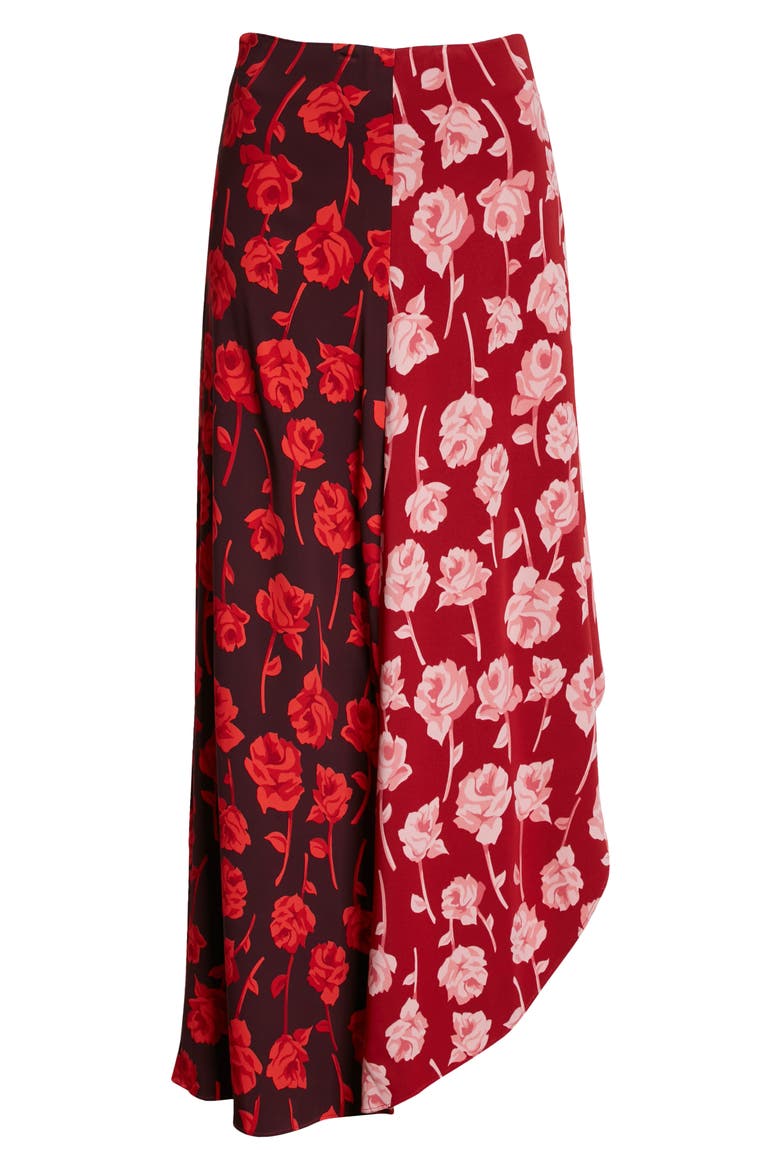 Floral Print High Low Tulip Skirt, Alternate, color, CARDINAL/ AUBERGINE