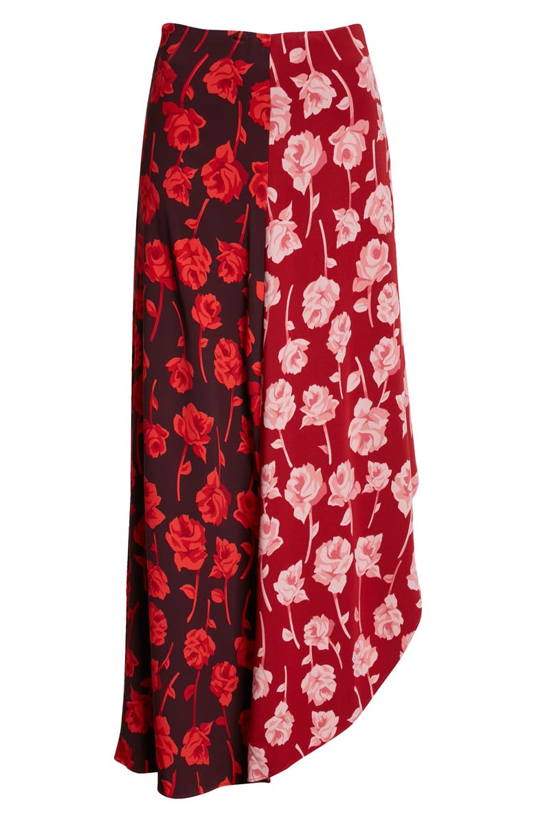 Lela Rose Floral Print High Low Tulip Skirt, Alternate, color, Cardinal/ Aubergine