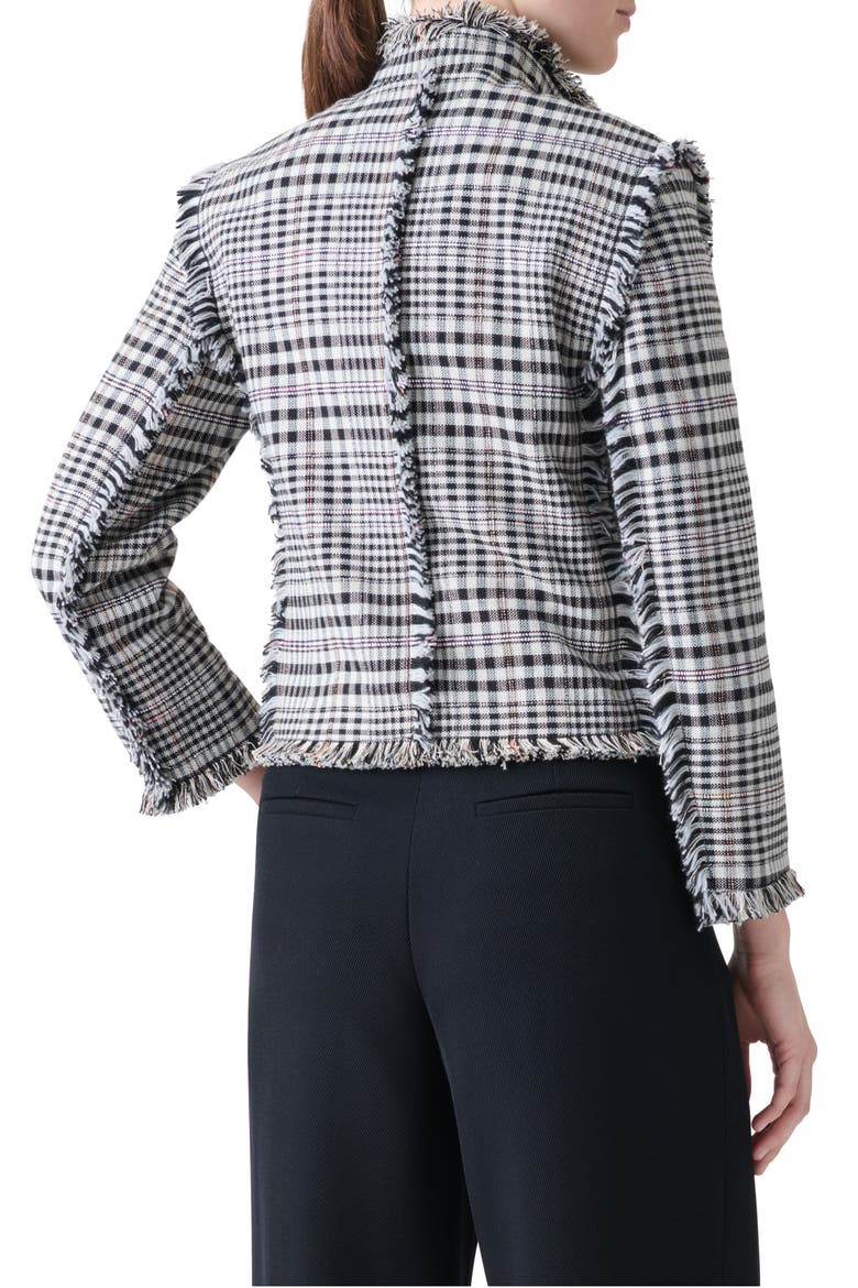 Check Fringe Trim Crop Jacket, Alternate, color, CREAM-BLACK