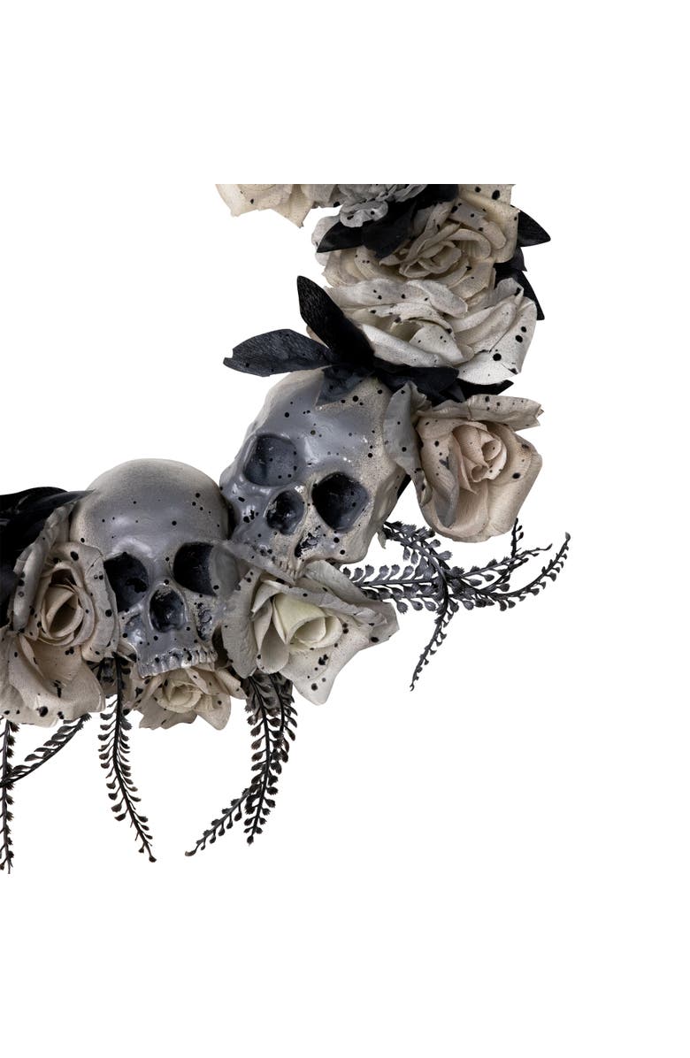 Northlight Double Skull and Roses Artificial Halloween Wreath- 16" - Unlit, Alternate, color, 