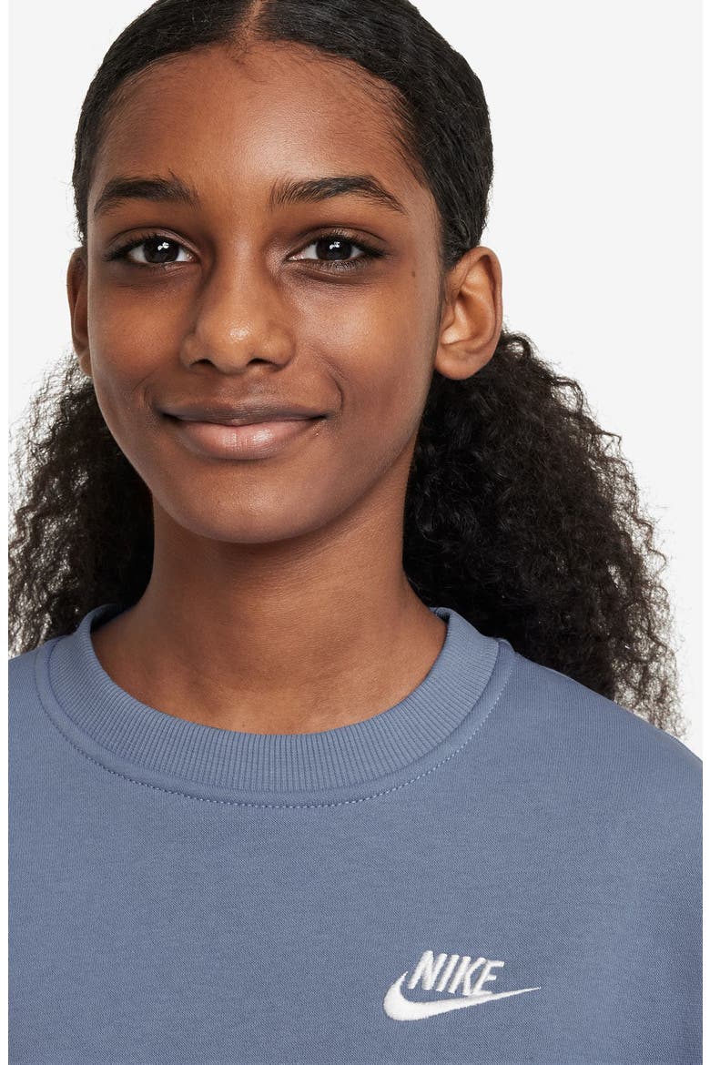 Kids' Sportswear Club Fleece Crewneck Sweatshirt, Alternate, color, 499 WORLD INDIGO/WHITE
