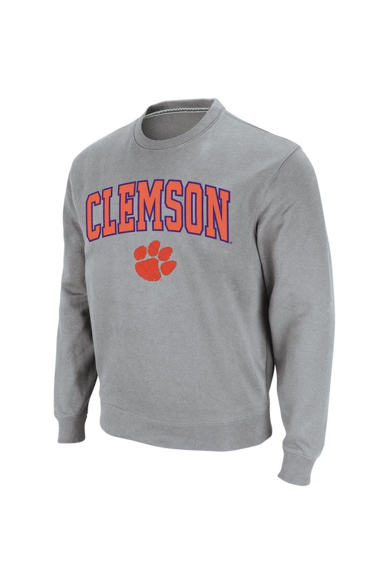 Men's Colosseum Heathered Gray Clemson Tigers Arch & Logo Crew Neck Sweatshirt, Alternate, color, Heather Gray
