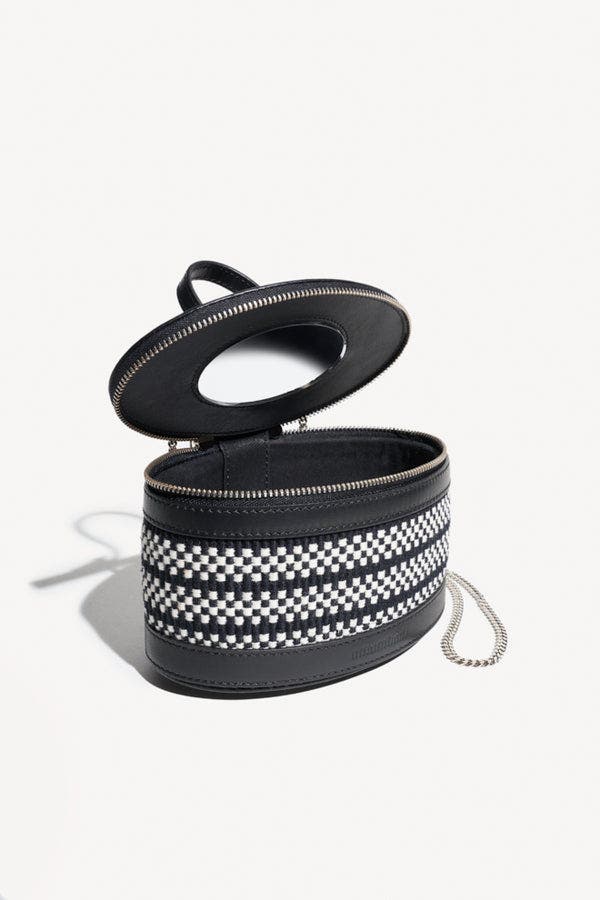 Amambaih Trousse a maquillage Mini Vanity Cross Body Bag, Main, color, Ivory Black