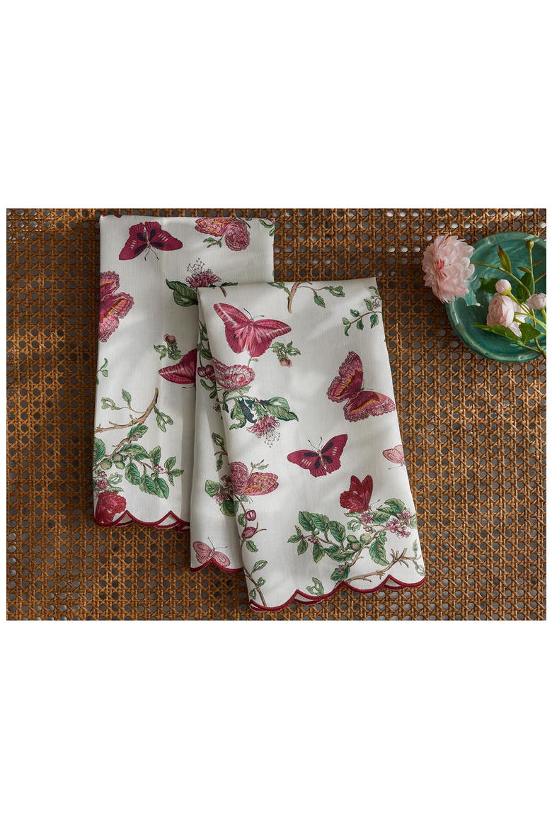 Baudin Butterfly Set of 2 Linen Guest Towels, Alternate, color, RUBY