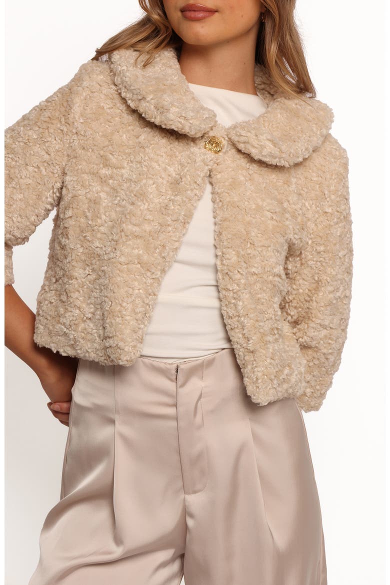 Lucie Faux Fur Crop Jacket, Alternate, color, CREAM