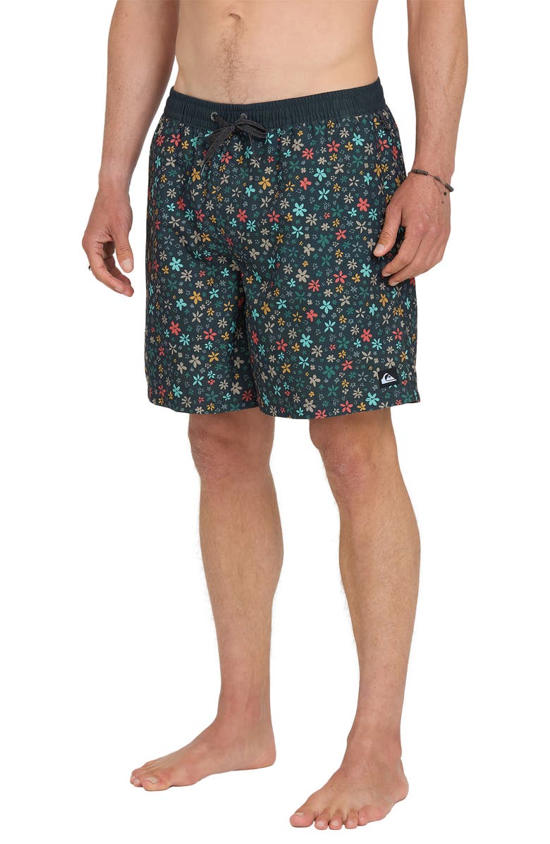 Quiksilver Everyday Ditsy Floral Volley Swim Trunks, Alternate, color, Black