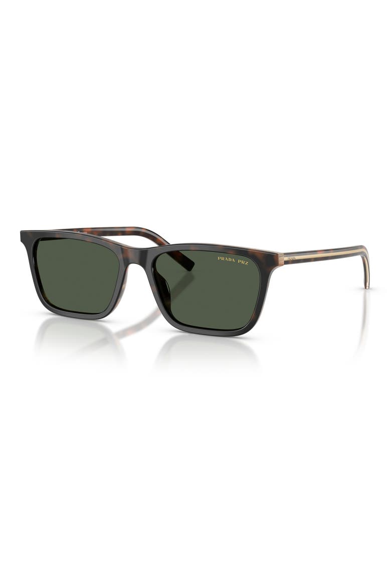 PR D19SF 56mm Polarized Rectangle Sunglasses, Alternate, color, CHERRY TORTOISE/ HORN / GREEN