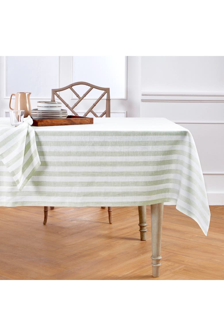 Linen Tablecloth - Sorrento Stripe, Main, color, Sage and White