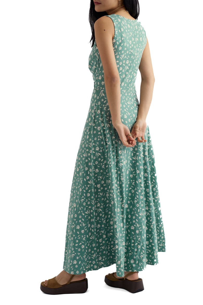May Apple Floral Stretch Cotton Maxi Dress, Alternate, color, SEA SPRAY FLORAL SARDINE