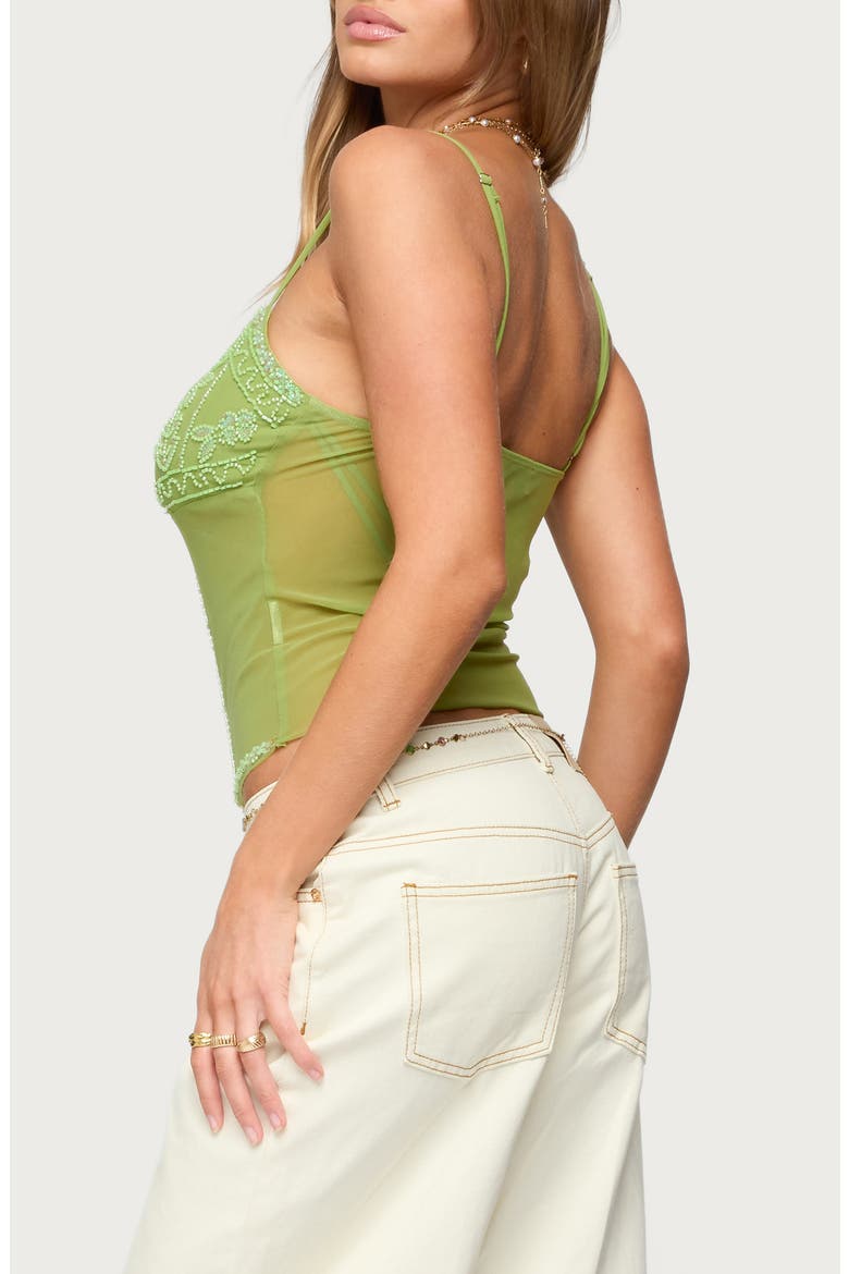 Azelia Beaded Mesh Camisole, Alternate, color, GREEN