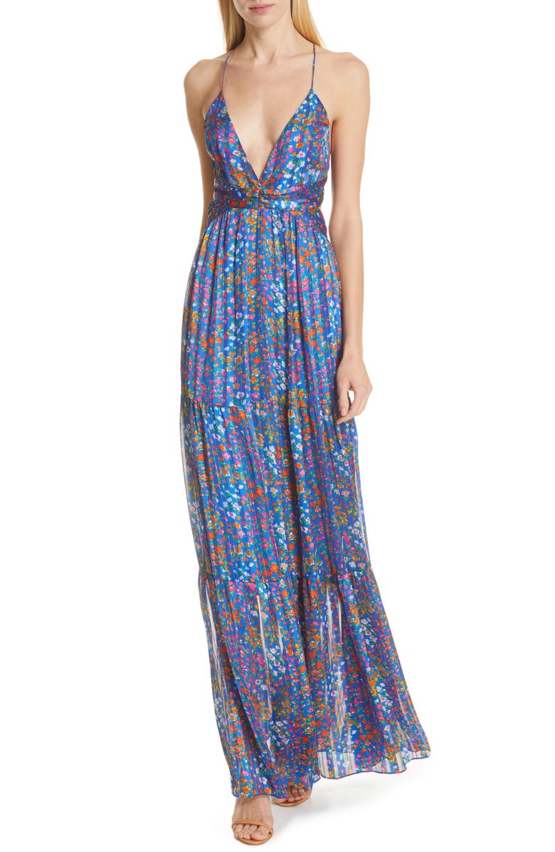 knee length dresses for ladies Floral Frilly Shirred Bodice Tiered Maxi Dress – Pretty Bash