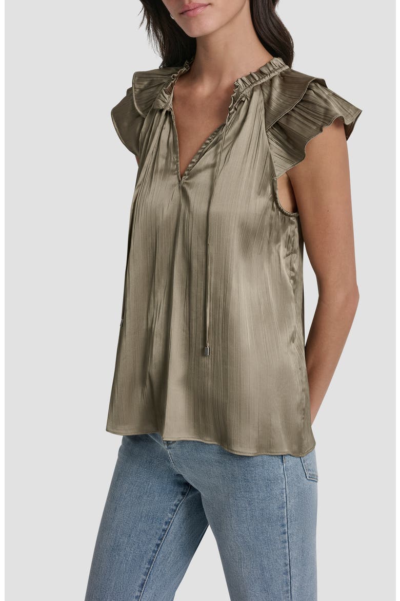 Pleated Tie Front Satin Top, Alternate, color, LIGHT FATIGUE