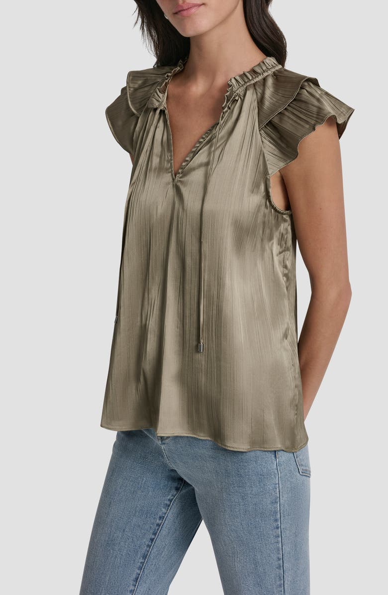 DKNY Pleated Tie Front Satin Top, Alternate, color, Light Fatigue