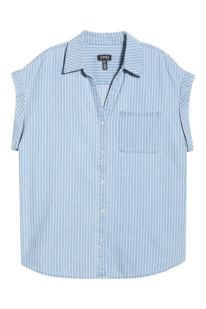 Stripe Cotton Button-Up Shirt, Alternate, color, MEDIUM WASH / WHITE