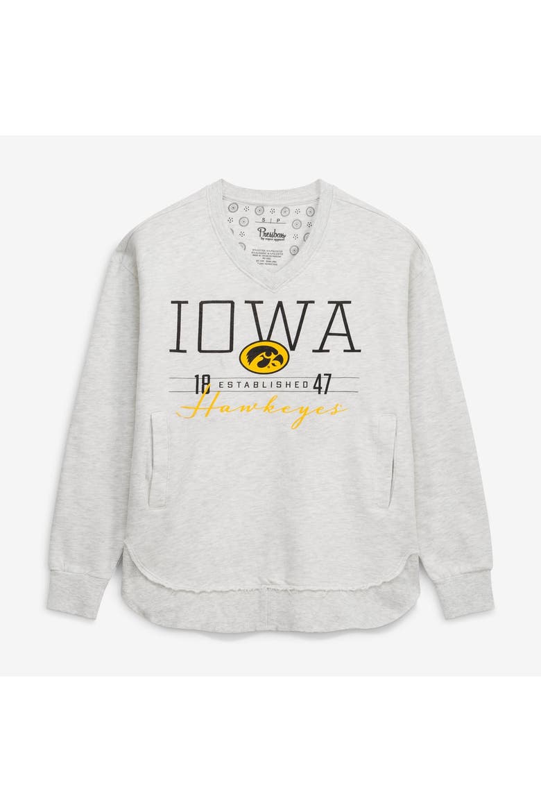 Women's Pressbox  Heather Gray Iowa Hawkeyes Marcus East Hall Poncho V-Neck Sweatshirt, Main, color, Heather Gray