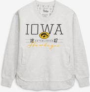 PRESSBOX Women's Pressbox Heather Gray Iowa Hawkeyes Marcus East Hall Poncho V-Neck Sweatshirt