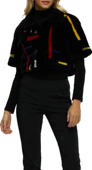 GORSKI Reversible Genuine Shearling Intarsia Bolero with Cropped Sleeves