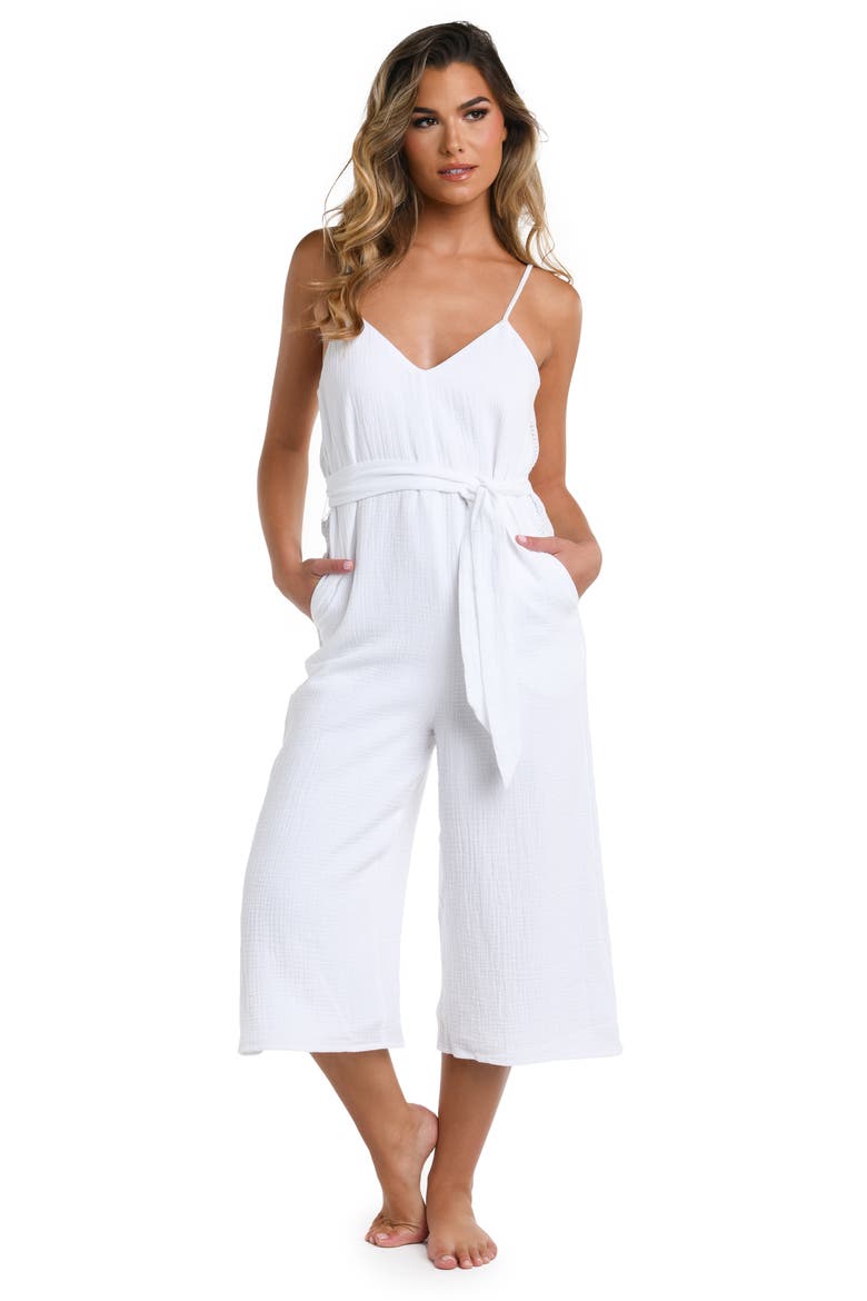 Seaside V-Neck Cover-Up Jumpsuit, Alternate, color, WHITE