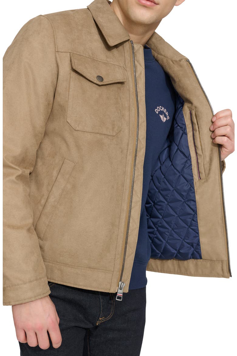 Faux Suede Trucker Jacket, Alternate, color, TAN