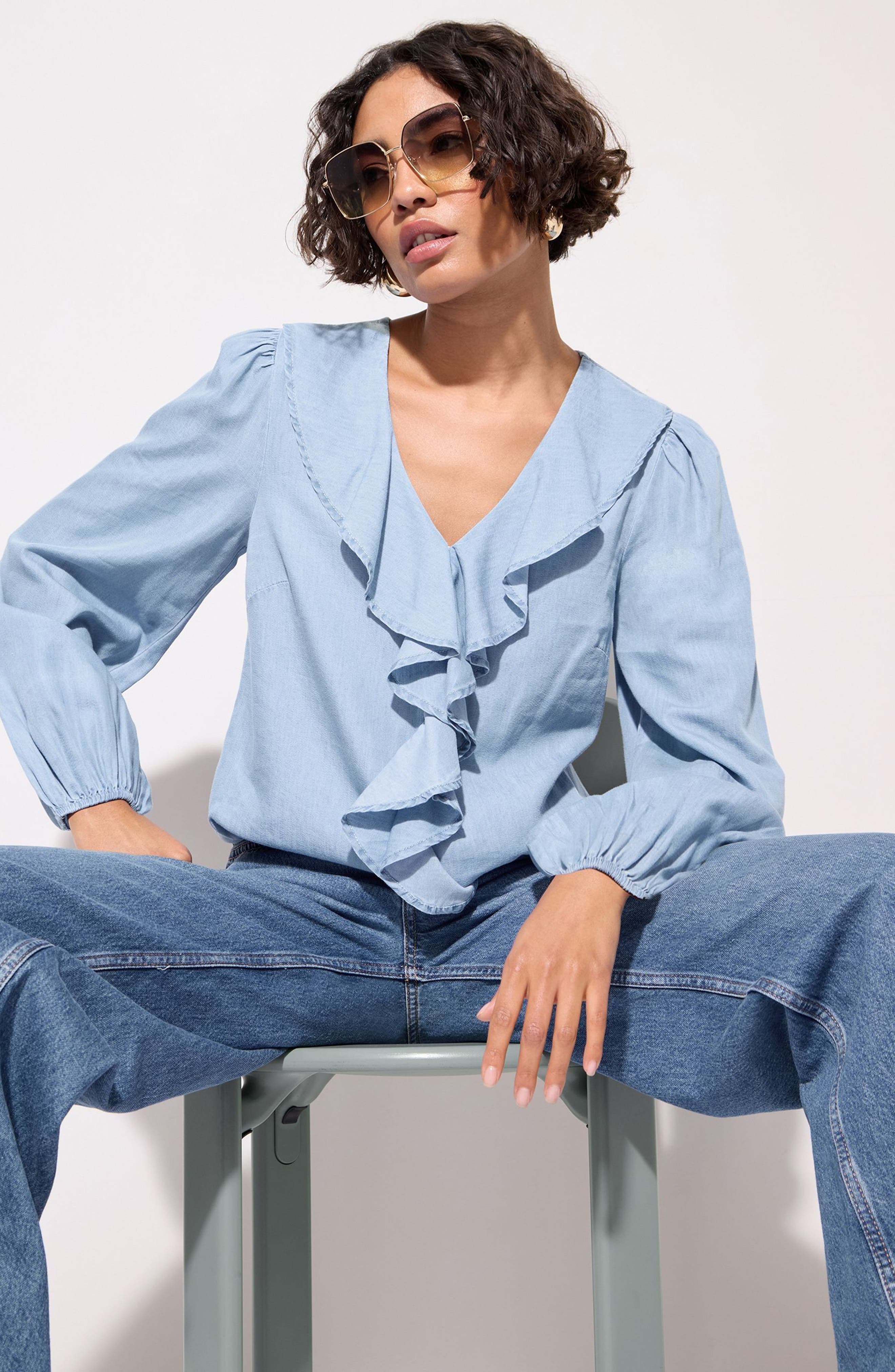 Ruffle Chambray Top - image 2