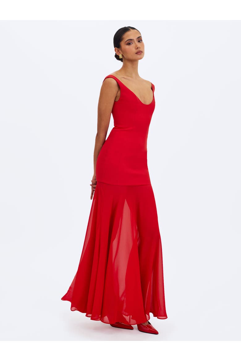 Verona Scoop Neck Flared Maxi Dress, Alternate, color, Red