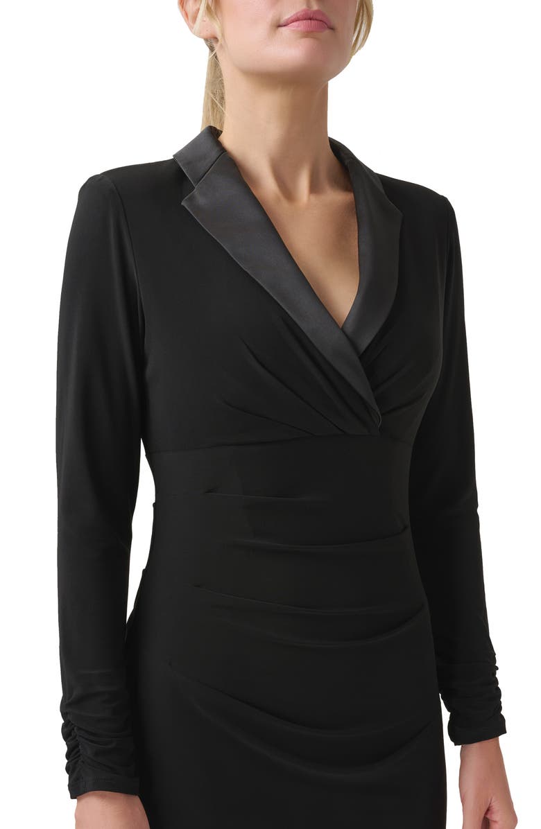 Adrianna Papell Long Sleeve Jersey Satin Tuxedo Dress, Alternate, color,