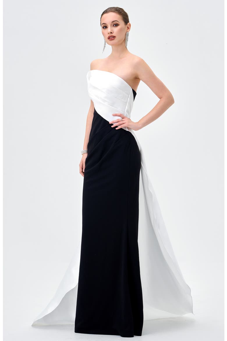 Roella Asymmetric Sash Gown, Alternate, color, BLACK/WHITE