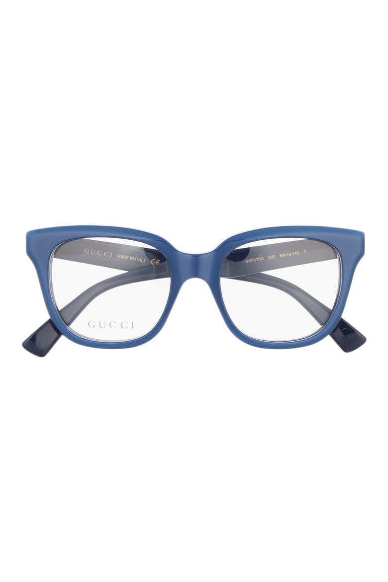 50mm Square Optical Glasses, Main, color, BLUE BLUE TRANSPARENT