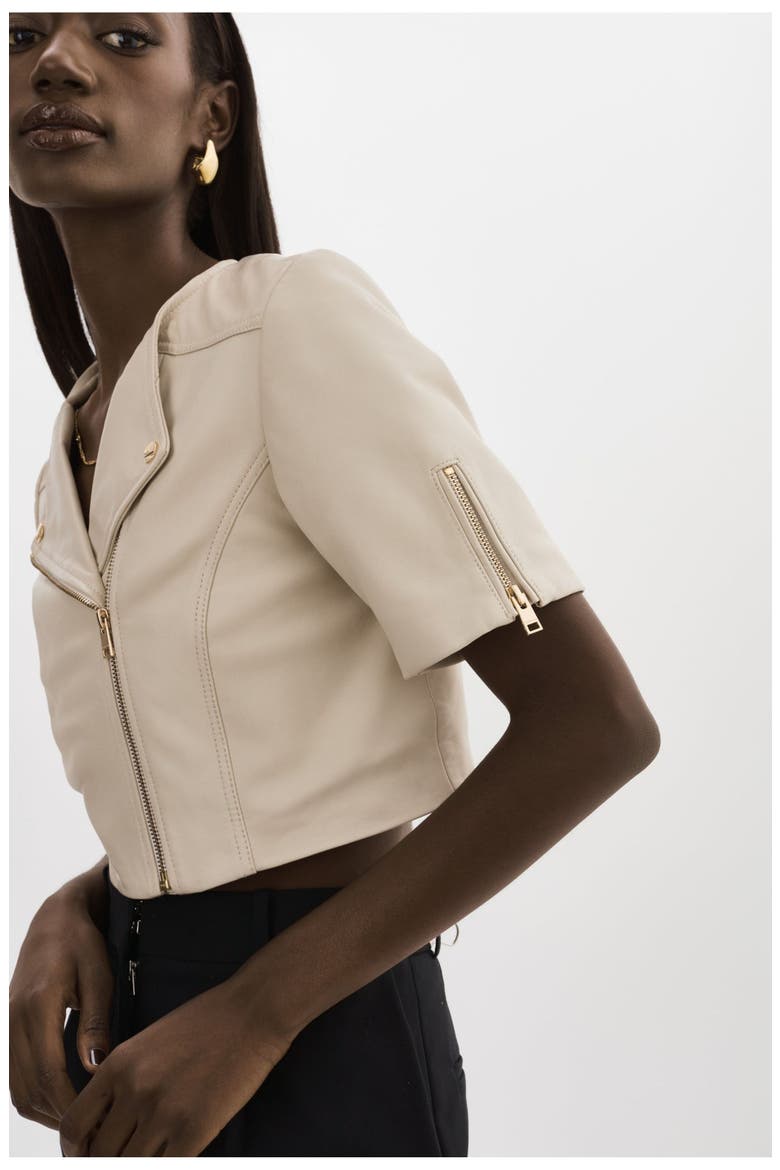Kirsi Gold | Cropped Biker Jacket, Alternate, color, Bone