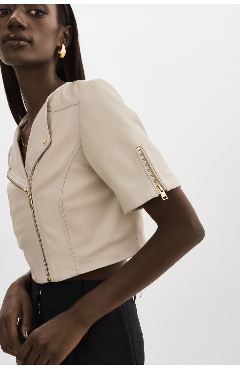 LAMARQUE Kirsi Gold | Cropped Biker Jacket, Alternate, color, Bone