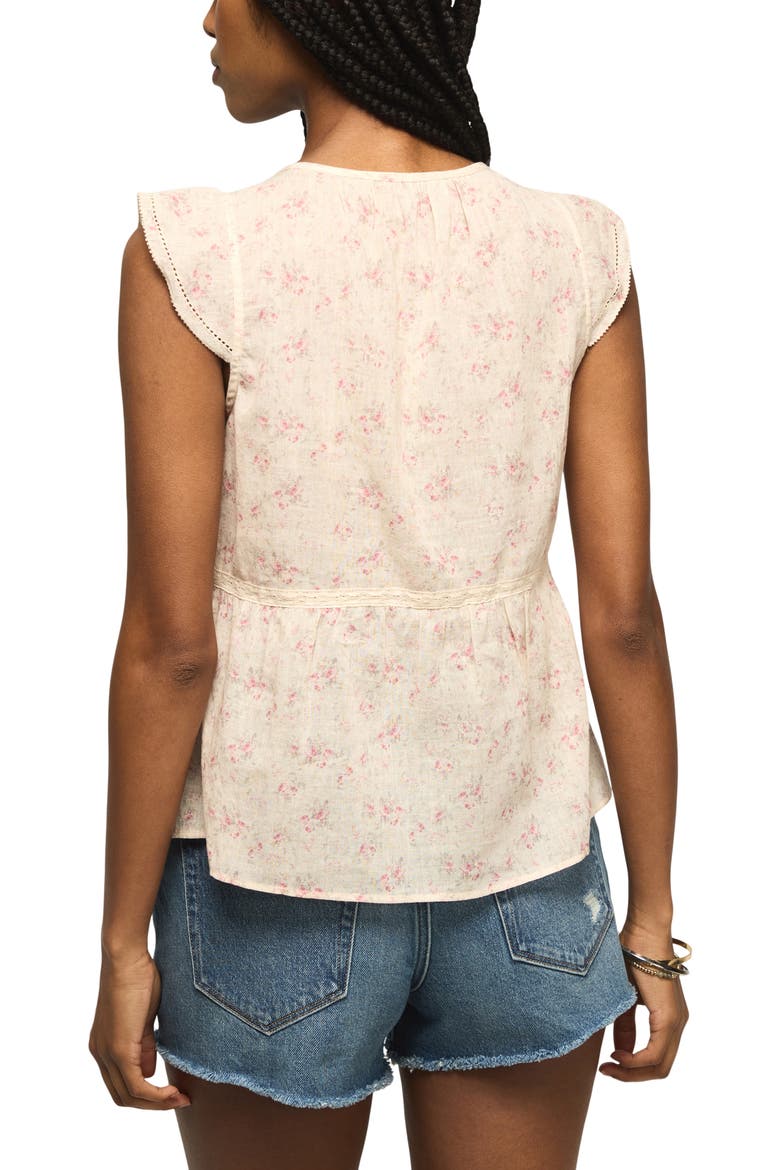 Lace Inset Pintuck Flutter Sleeve Cotton Button-Up Shirt, Alternate, color, ROSE MULTI