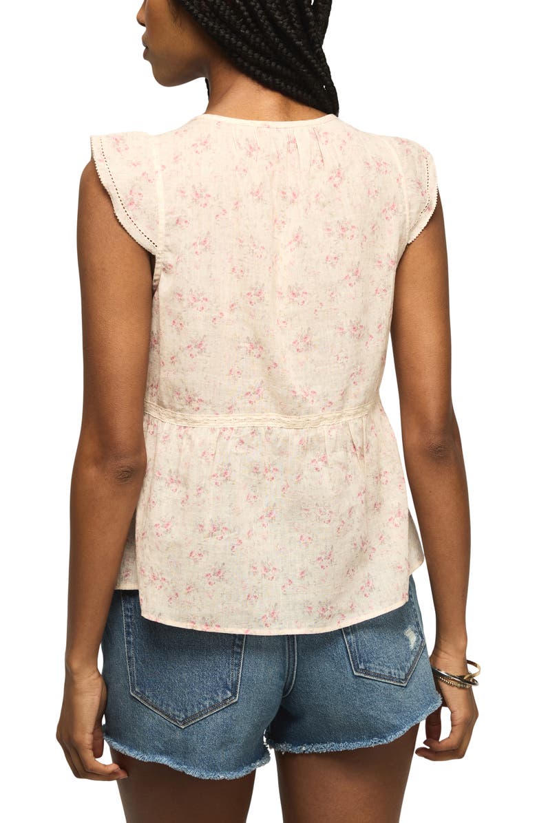 Lucky Brand Lace Inset Pintuck Flutter Sleeve Cotton Button-Up Shirt, Alternate, color, Rose Multi