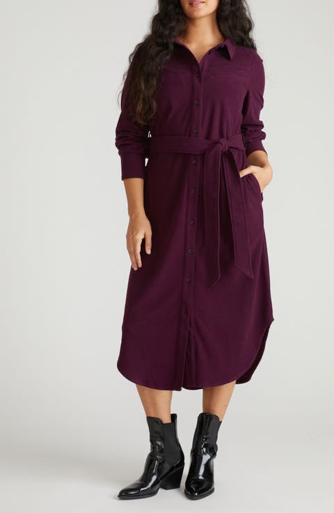 Morgan Long Sleeve Stretch Flannel Midi Shirtdress (Plus)