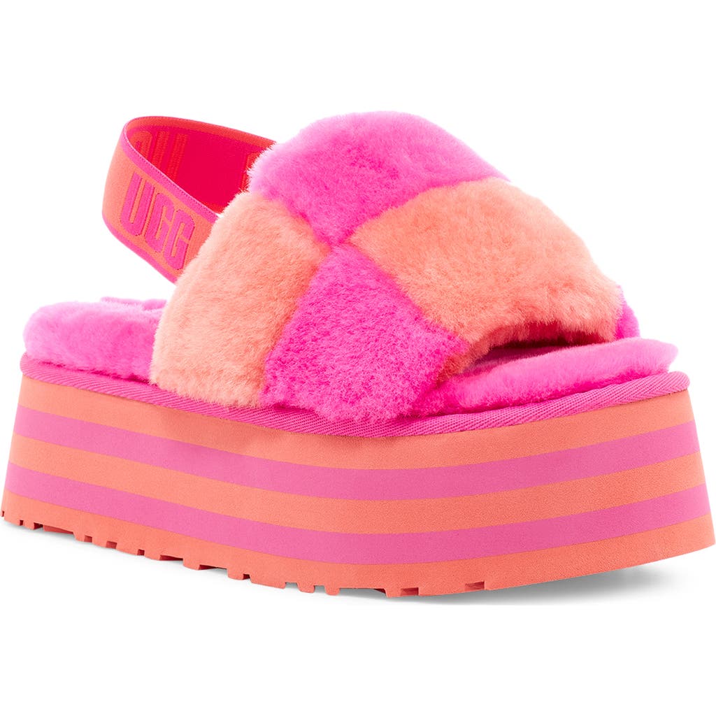Ugg(r) Disco Check Genuine Shearling Slingback Platform Slipper