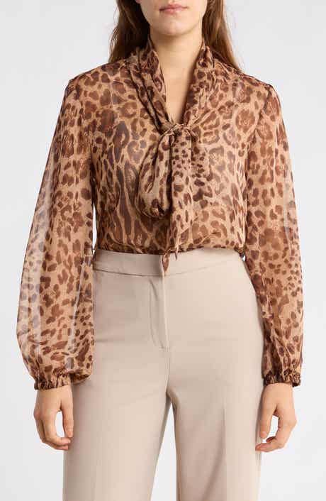 Leopard Print Tie Front Top