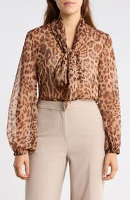 T Tahari Leopard Print Tie Front Top