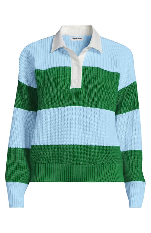 Lands' End Drifter Rugby With Woven Collar Sweater In Green