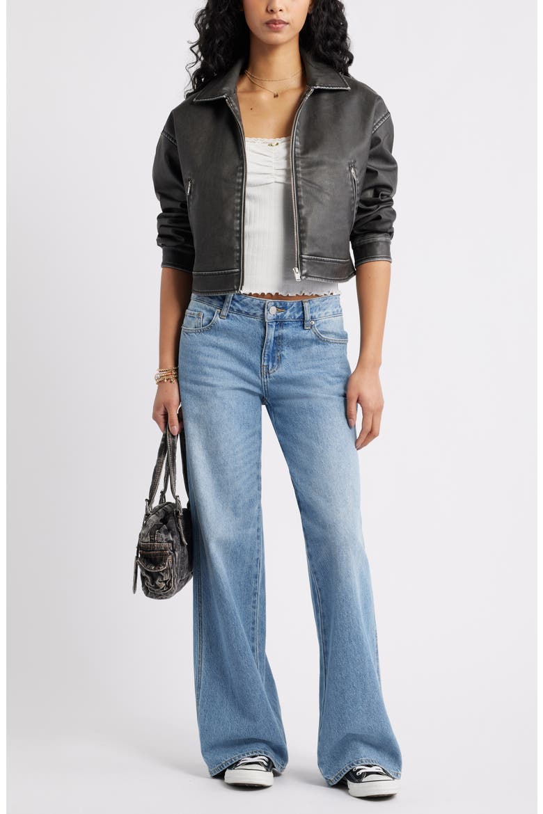 Washed Faux Leather Jacket, Alternate, color, BLACK