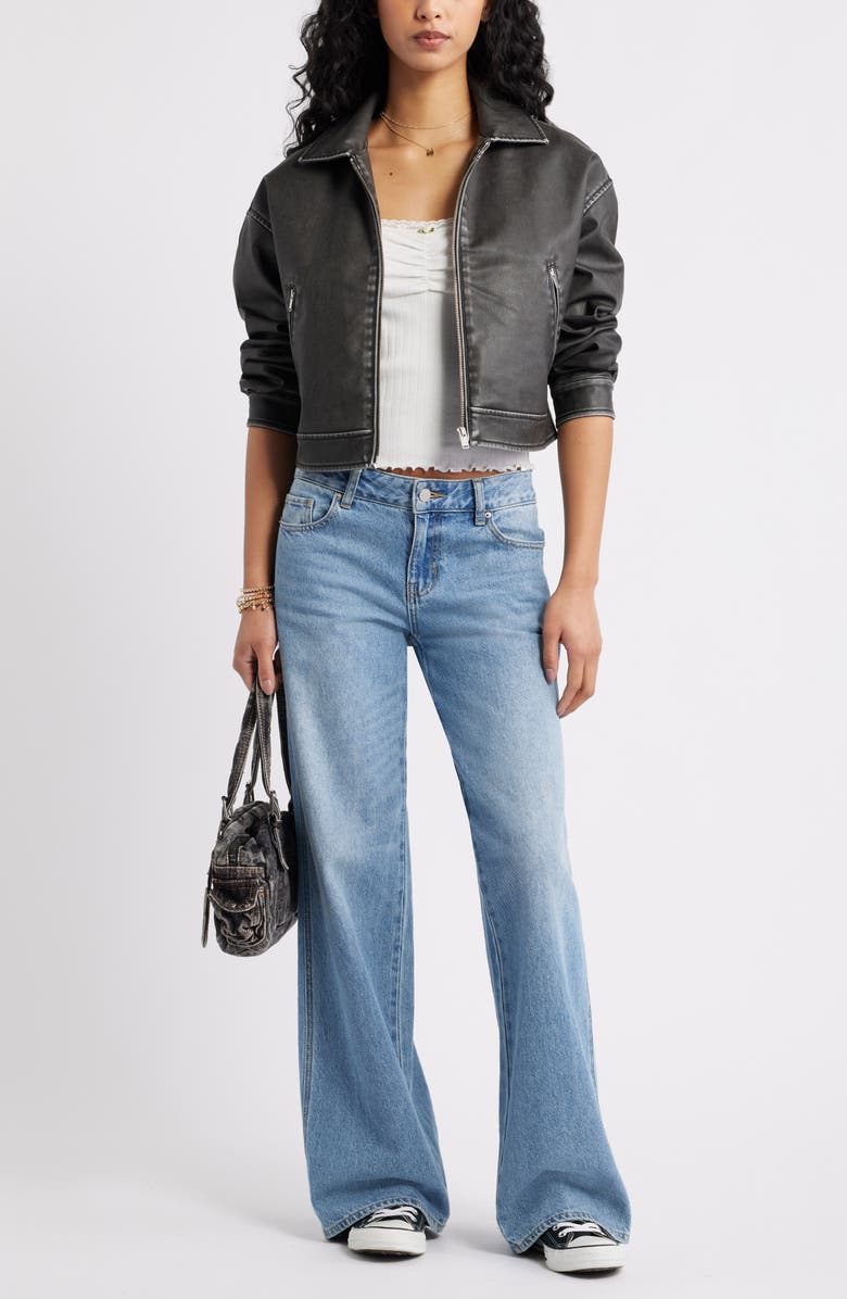 BP. Distressed Faux Leather Jacket, Alternate, color, Black